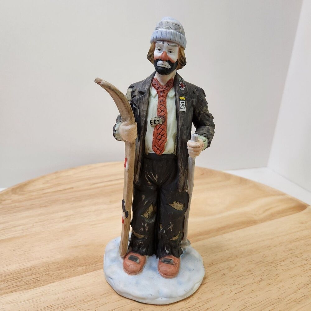 Emmett Kelly Skier Clown by Flambro 1980s Figurine